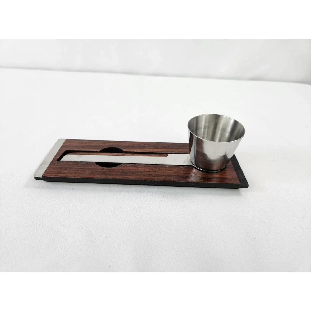 Vintage MCM Barware Cocktail Jigger Pourer Wooden Steel Handle Bar Holder Japan